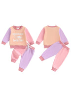 Baby Toddler Girls 2Pcs Mama's Little Bestie Long Sleeve O Neck Contrast Color Top Drawstring Pants Jogger Set
