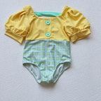 Girls Puff Sleeve 2 Pcs Swimsuit Set