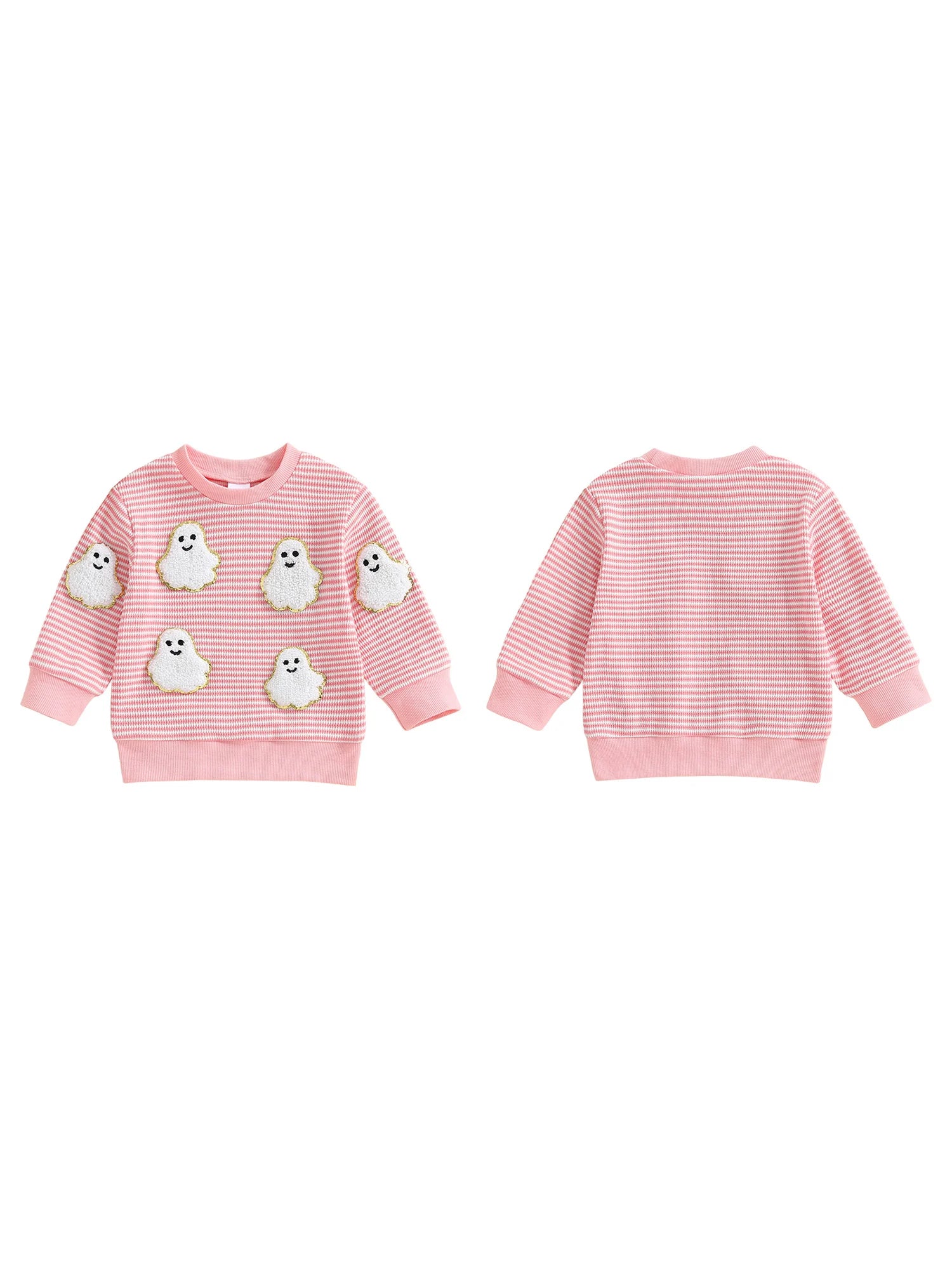 Baby Toddler Girls Boys Long Sleeve Crew Neck Ghost Pumpkin Striped Pullover Halloween Top Clothes