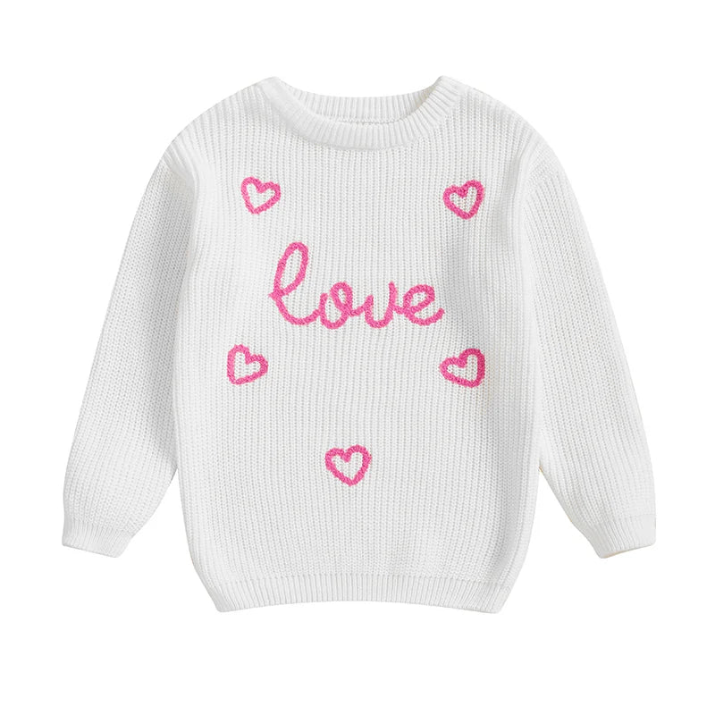 Toddler Kids Girls Pullover Sweater Casual Valentine s Day Letter Love Heart Embroidery Infant Knitwear Warm Clothes
