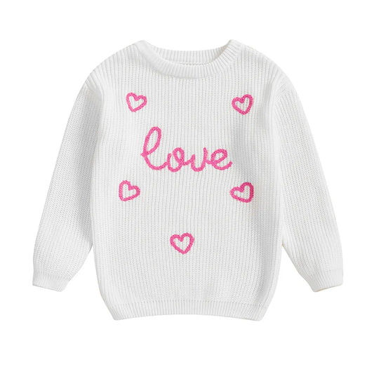 Toddler Kids Girls Pullover Sweater Casual Valentine s Day Letter Love Heart Embroidery Infant Knitwear Warm Clothes