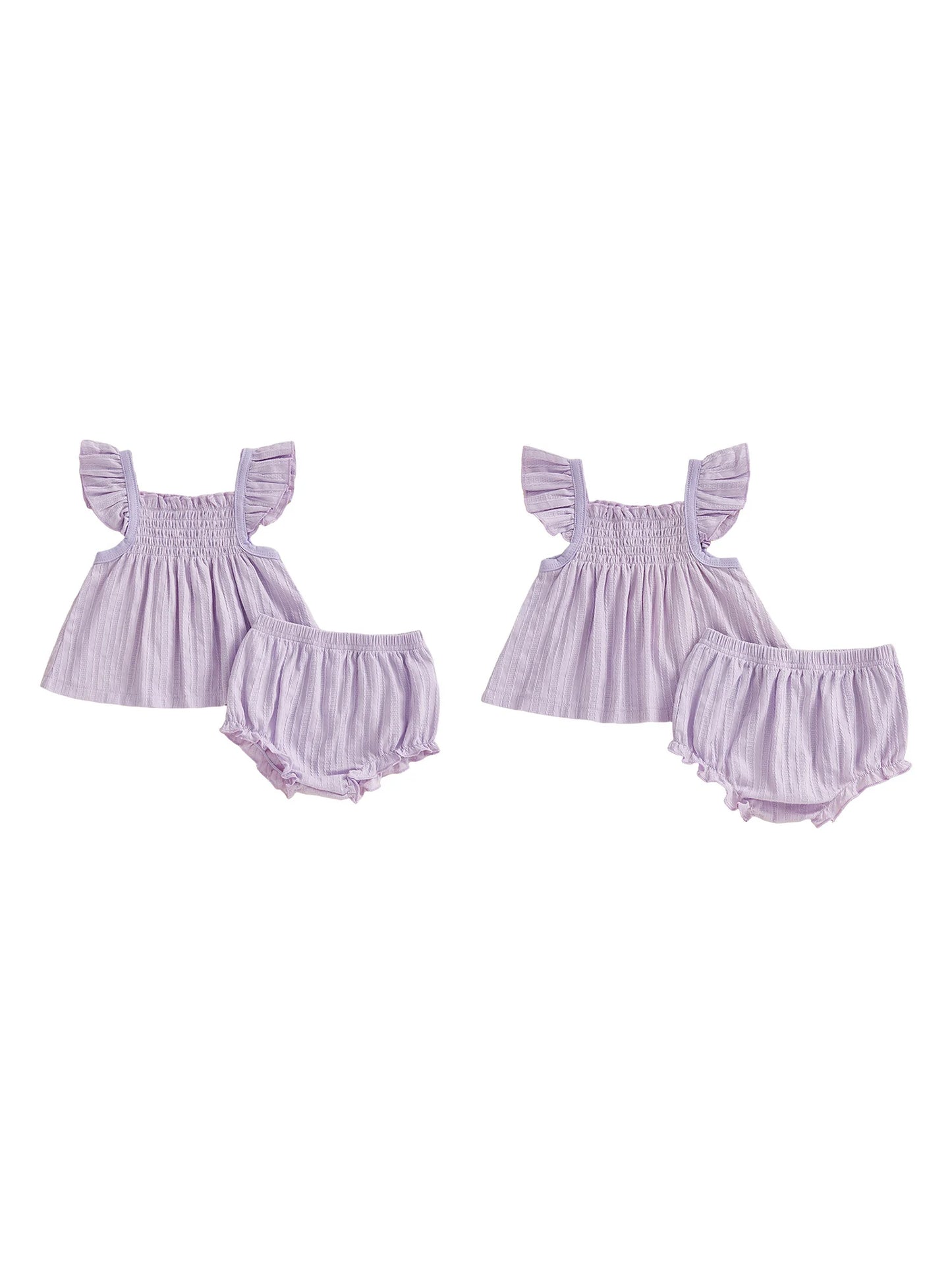 Baby Girls 2Pcs Spring Summer Outfit Flying Sleeve A-line Tops Ruffle Trim Shorts Set