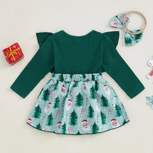 Load image into Gallery viewer, Baby Girls 2Pcs Romper Dress Santa Tree Print Skirt Hem Round Neck Long Sleeve Christmas Bodysuit with Headband Set Outfit
