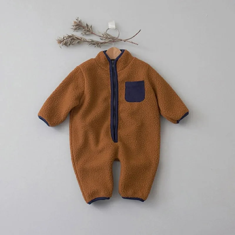 Fleece Patchwork Jumpsuit Outwear Romper