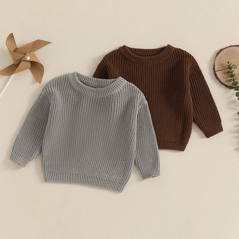 Baby Toddler Girls Boys Sweaters Knitting Pullovers Tops Solid Color Basic Cotton Long Sleeve Sweater Top