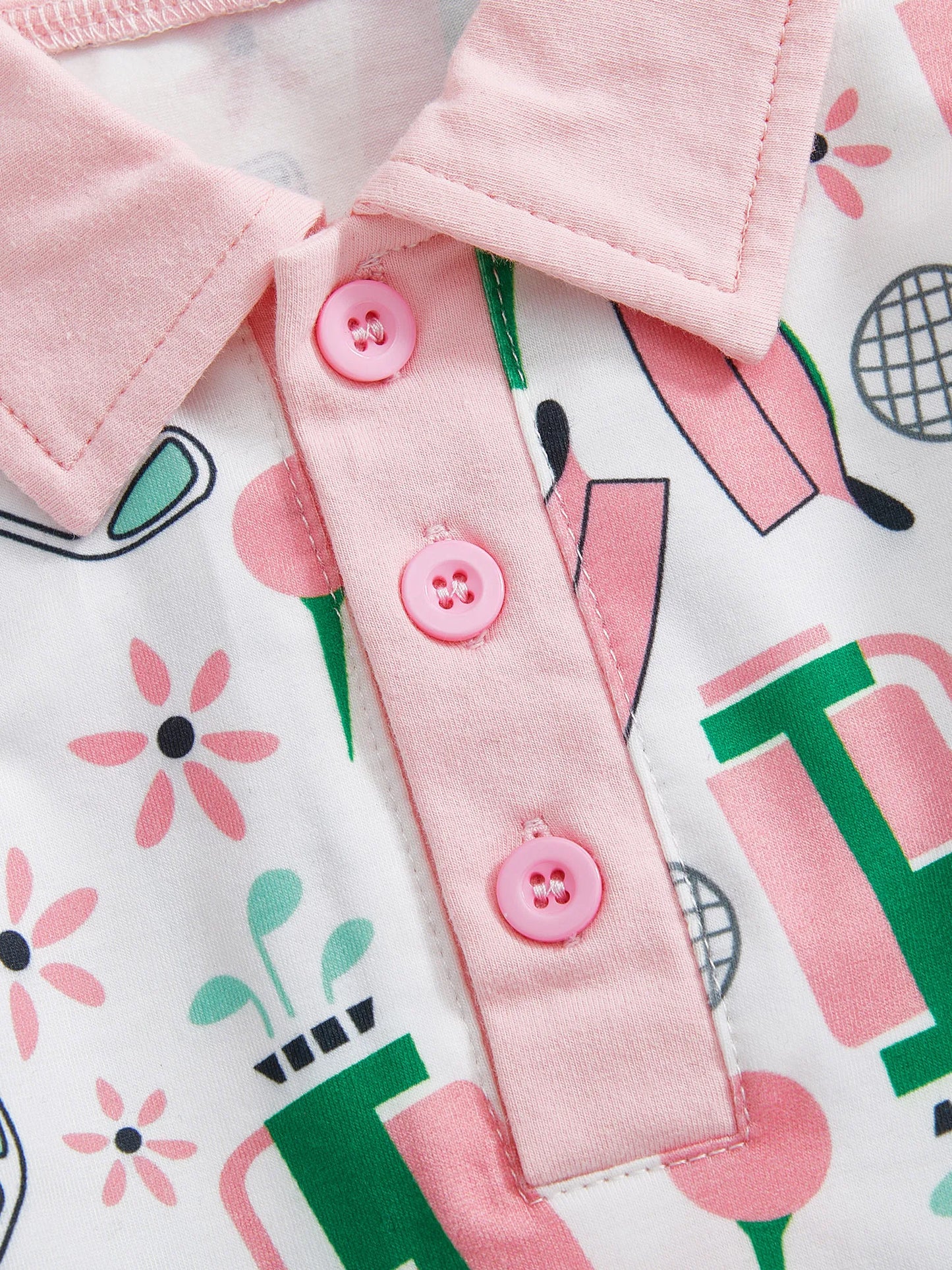 Baby Toddler Girl Golf Print Dress Lapel Button Front Long Sleeves A Line Dress