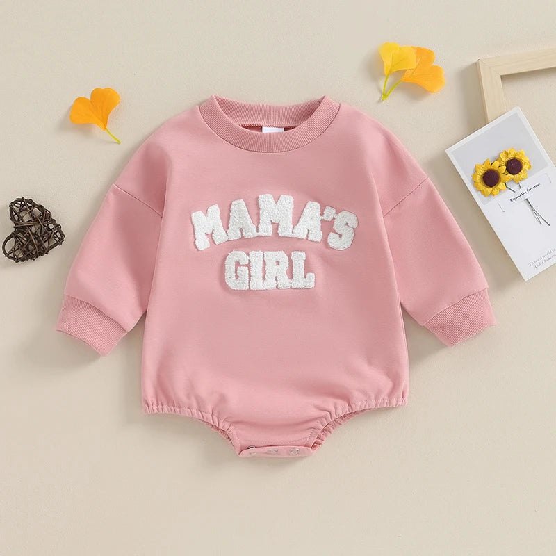 Baby Toddler Girls Romper Fuzzy Letter Mama's Girl Long Sleeve Crew Neck Jumpsuit