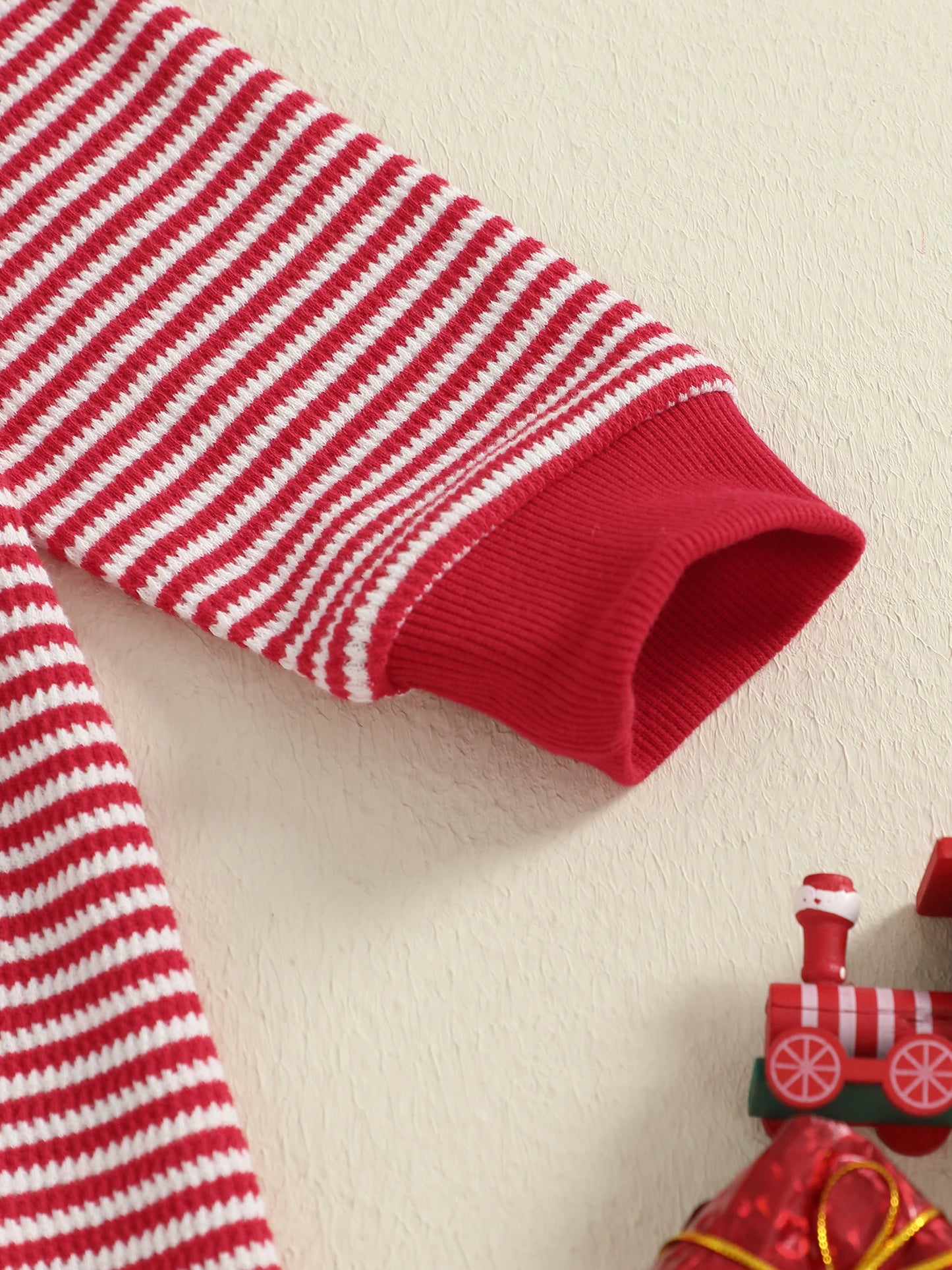 Baby Boys Christmas Romper Stripe Print Gingerbread Man Embroidery Long Sleeve Round Neck Jumpsuit