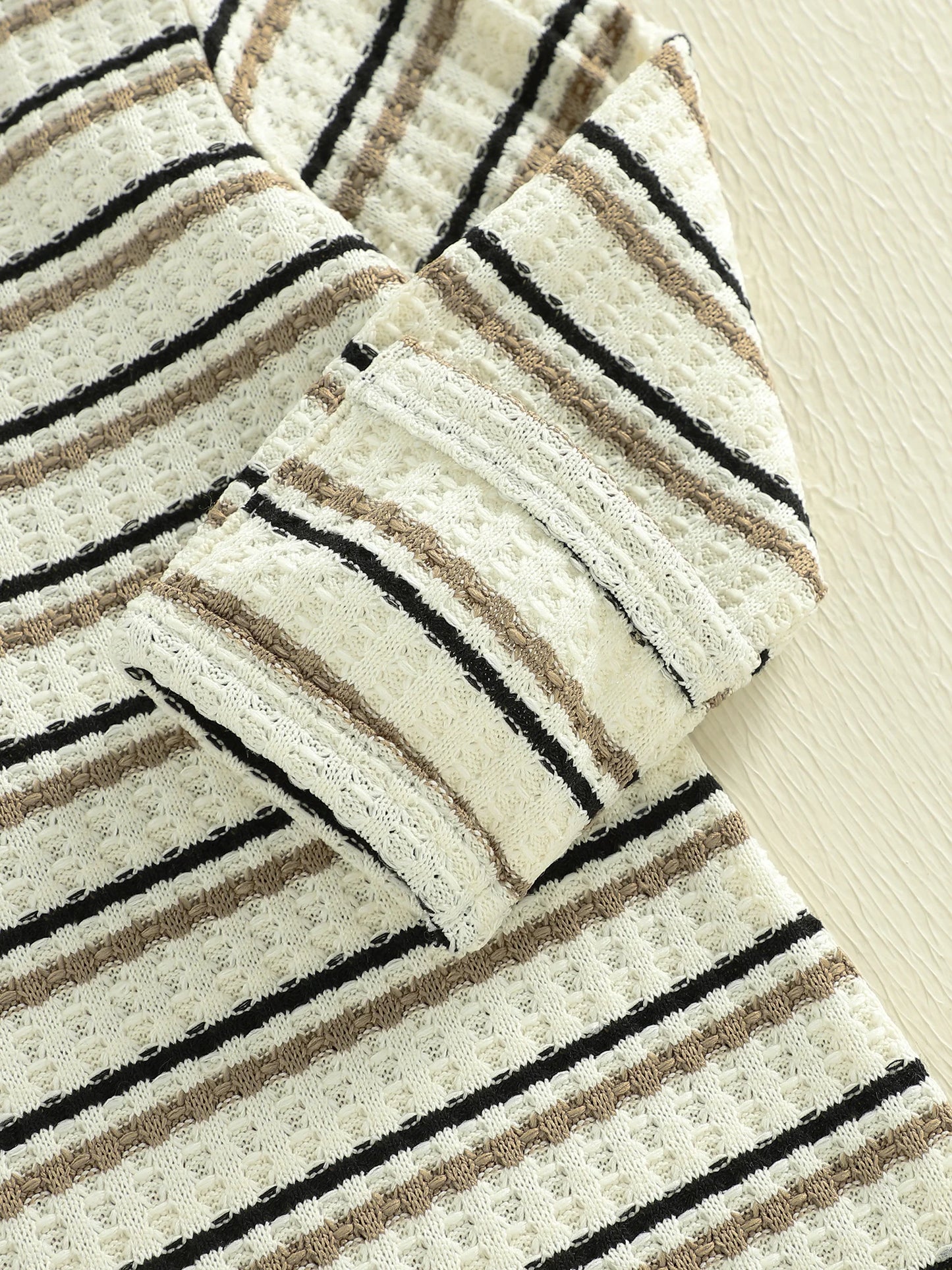 Baby Boy Girl 2Pcs Outfit Striped Long Sleeve Romper and Knotted Hat Spring Set