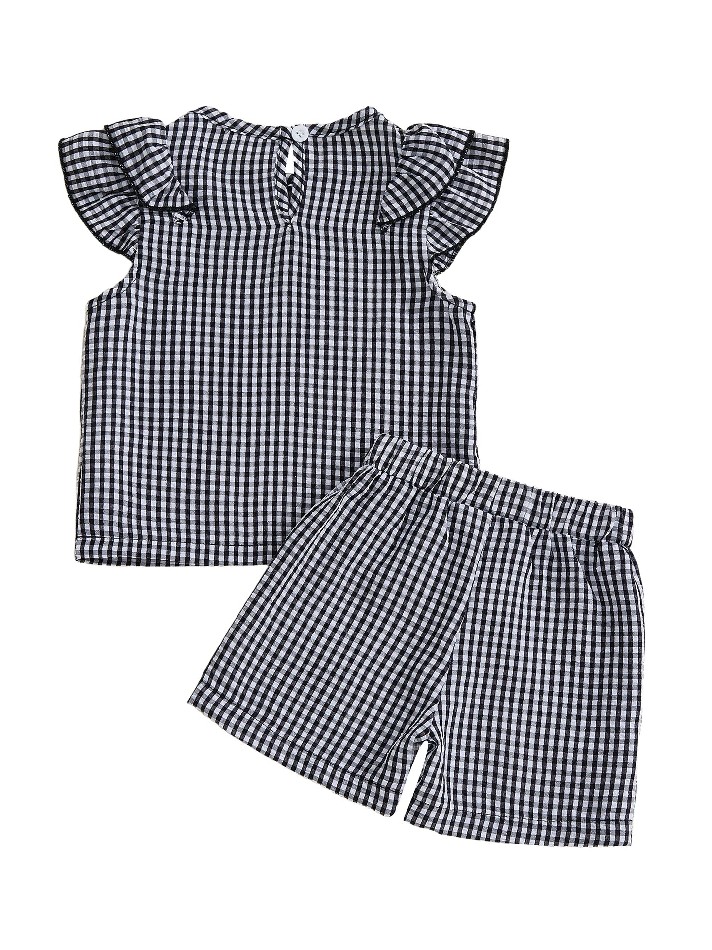 Baby Toddler Girls 2Pcs Plaid Outfit Fashionable Cute Flying Sleeve Top with Shorts Clothing Set