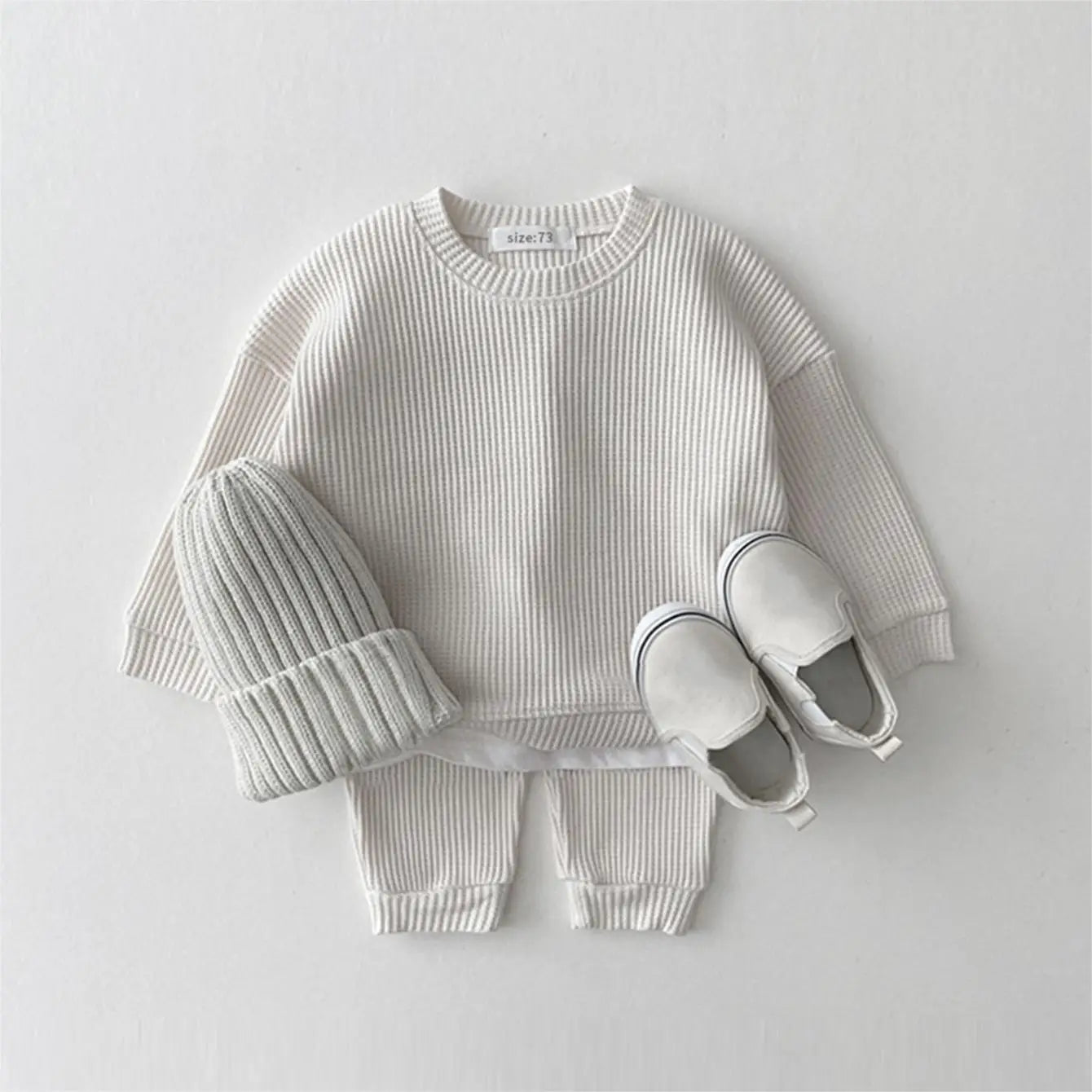 Baby Toddler Girls Boys 2Pcs Long Sleeve Waffle Crewneck Top + Pants Jogger Set Outfit