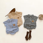 Boys Plaid Bear Patch Bodysuit Romper
