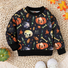 Load image into Gallery viewer, Baby Toddler Kids Boy Girl Halloween Long Sleeve Round Neck Pumpkin Bat Print Pullover Tops
