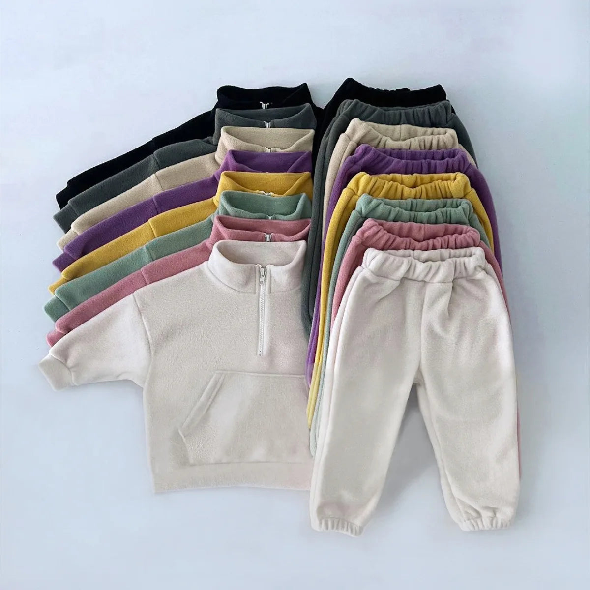 Toddler Kid Boy Girl 2Pcs Winter Clothes Set Fleece Warm Pullover Top Pant Thick Two Piece Jogger Set Loose Outfit