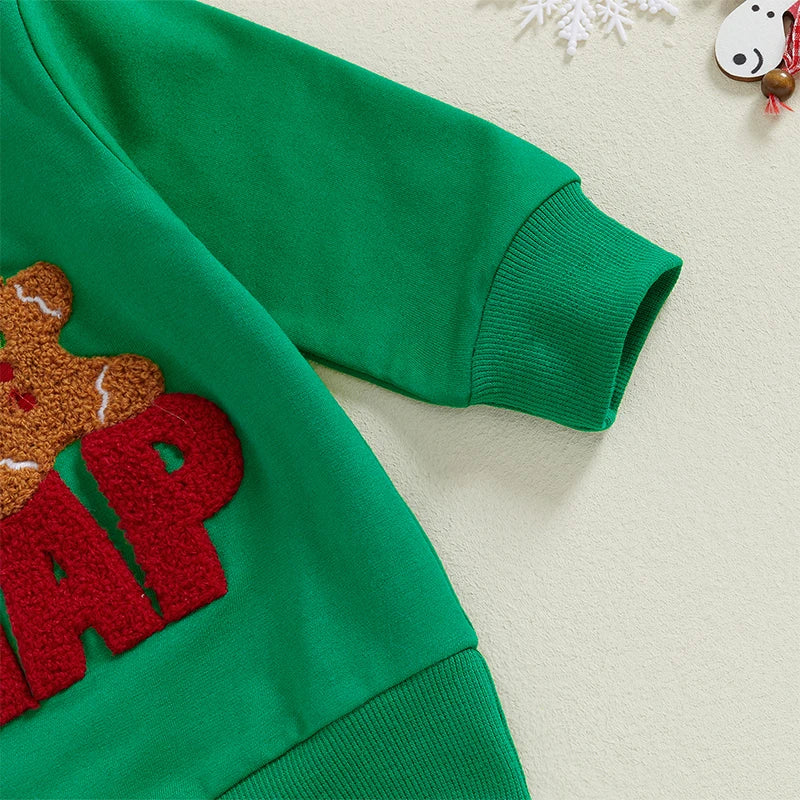 Baby Toddler Boys Girls 2Pcs Christmas Outfit Long Sleeve Oh SNAP Gingerbread Man Embroidery Top Pants Jogger Set Winter