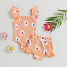 Load image into Gallery viewer, Toddler Baby Girl 2Pcs Bodysuit Floral Print Flutter Sleeve Ruffle Shorts Summer Bodysuit Set
