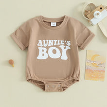 Load image into Gallery viewer, Baby Boy Auntie&#39;s Boy Romper Short Sleeve Crewneck Bodysuit Letter Print Jumpsuit
