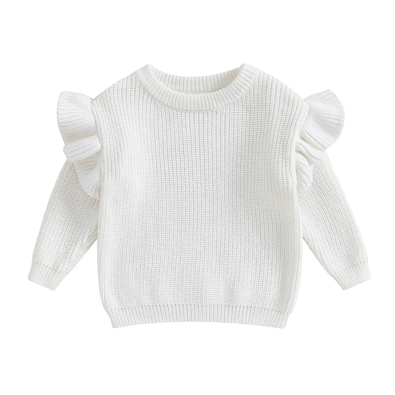 Baby Toddler Girls Sweater Solid Color Ruffle Long Sleeve Knit Spring Autumn Clothes Knitwear Pullover Top