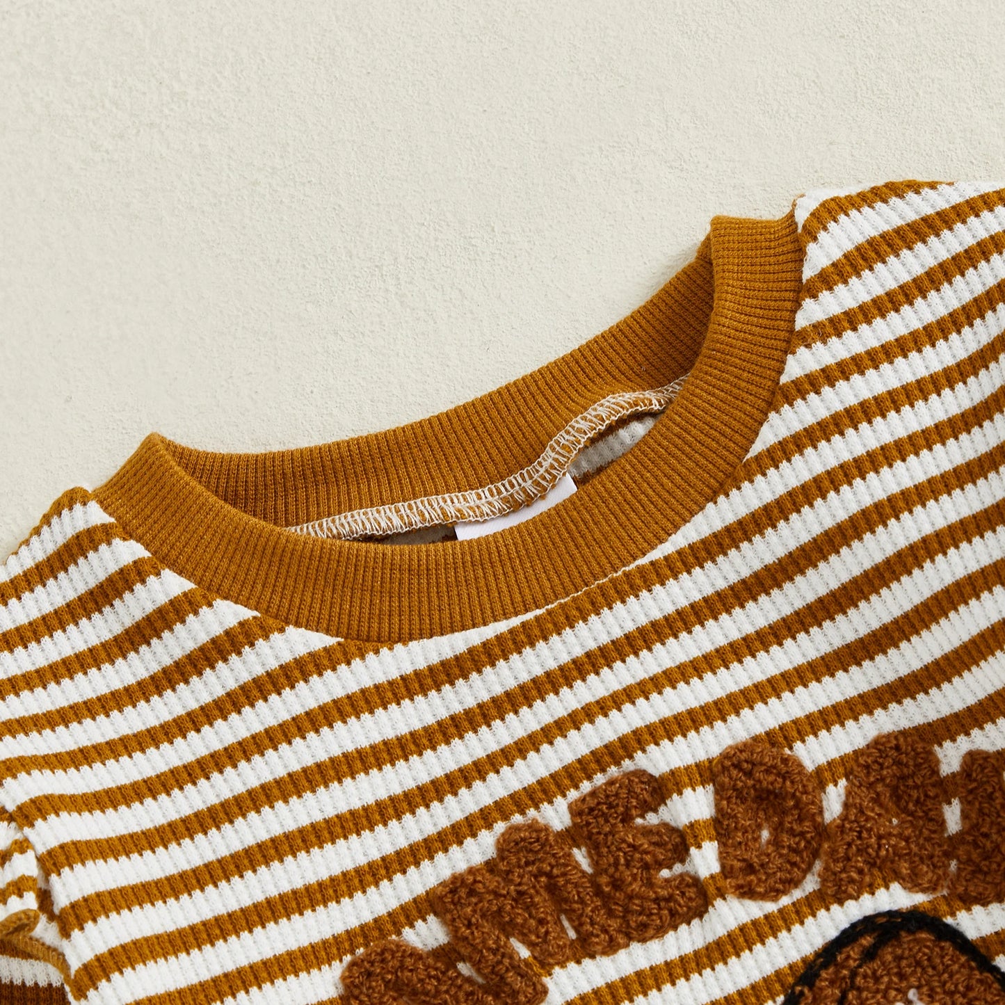 Baby Toddler Girls 2Pcs Game Day Fall Outfits Letter Bow Embroidered Striped Crew Neck Long Sleeve Top with Jogger Pants 2Pcs Set