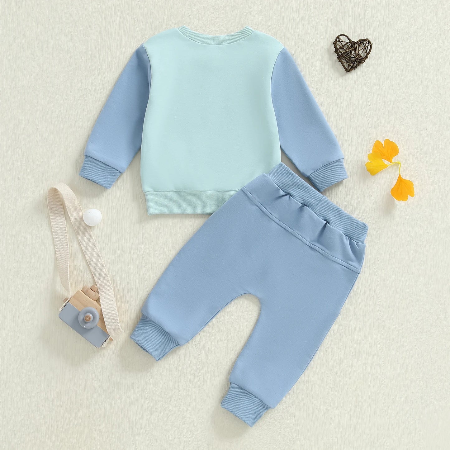 Baby Boy 2Pcs Little Bro Fall Outfits Letter Embroidery Long Sleeve Round Neck Pullover Elastic Waist Solid Pants Jogger Set