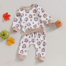 Load image into Gallery viewer, Baby Toddler Girls 2Pcs Halloween Clothes Flower Pumpkin Print Long Sleeve Top Long Pants Set Fall Outfit
