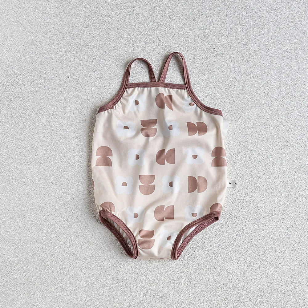 Baby Girls Floral Bandage Swimsuit With Hat Set