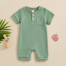 Load image into Gallery viewer, Baby Boy Girl Jumpsuit Summer Short Sleeve Solid Color Waffle Button Romper Playsuit
