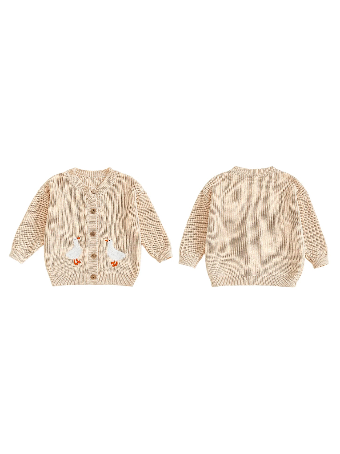 Toddler Kids Girl Knit Sweater Long Sleeve Round Neck Goose Embroidery Button Down Cardigan Tops