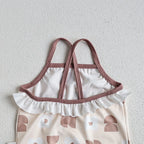 Baby Girls Floral Bandage Swimsuit With Hat Set