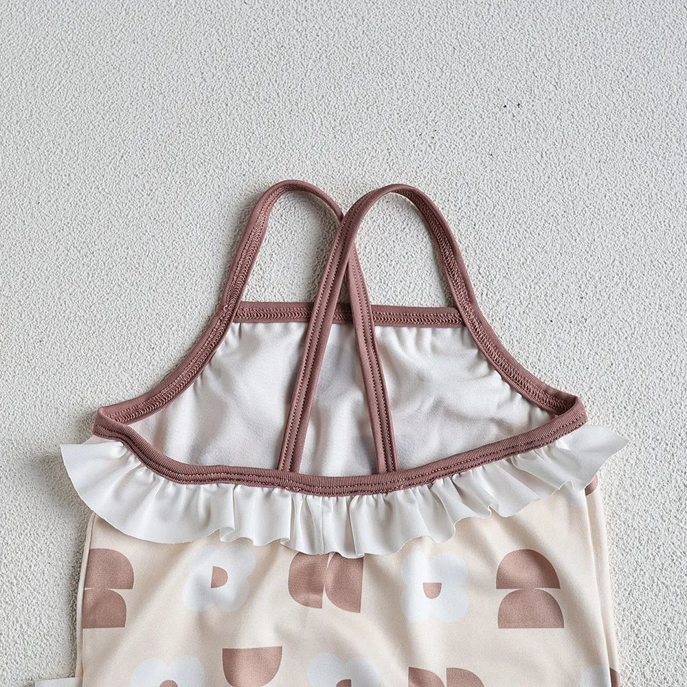 Baby Girls Floral Bandage Swimsuit With Hat Set