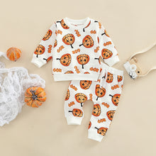 Load image into Gallery viewer, Baby Girl Boy 2Pcs Halloween Outfit Long Sleeve Pumpkin Bat Boo Printed Top Long Pants
