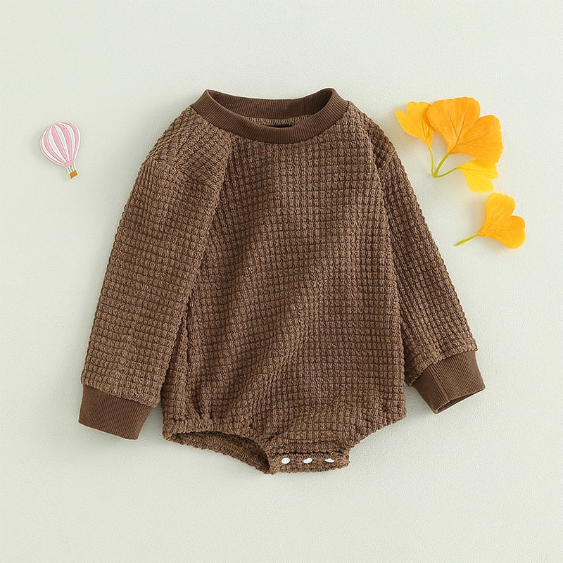 Baby Boys Girls Autumn Winter Bodysuit Casual Jumpsuit Solid Long Sleeve Crew Neck Romper