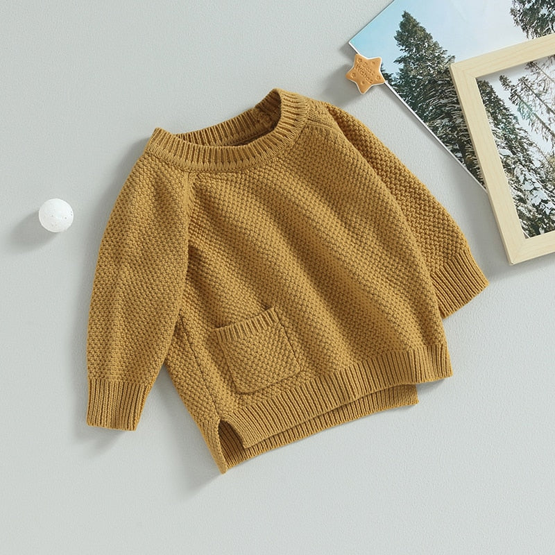 Baby Boy Girl Knitted Sweater Warm Long Sleeve Pullover with Pocket Autumn Knitwear