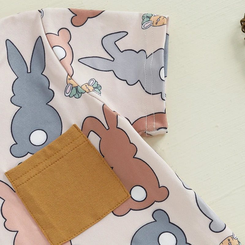 Baby Toddler Boys 2Pcs Easter Shorts Set Carrot Bunny Print Short Sleeve Round Neck Top Elastic Waistband Shorts