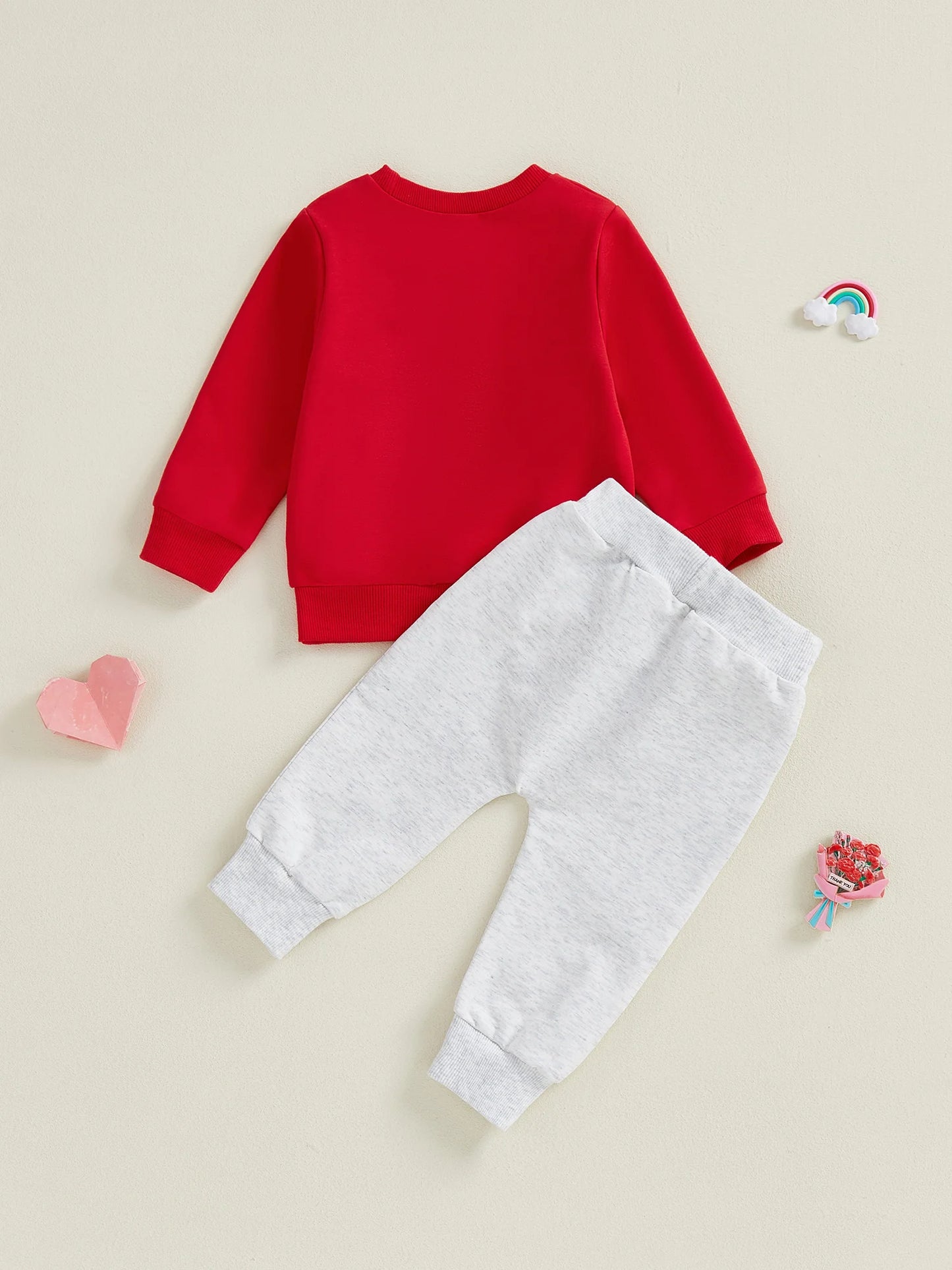 Baby Toddler Girls Boys 2Pcs Valentines Day Outfit Daddy's / Mama's Valentine Heart Letter Long Sleeve Top and Solid Joggers 2 Piece Jogger Set