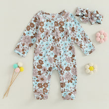 Load image into Gallery viewer, Baby Girl 2Pcs Fall Romper Outfits Long Sleeve Floral Print Zip Up Jumpsuit Headband Boy Set
