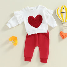 Load image into Gallery viewer, Baby Toddler Girls 2Pcs Outfit Heart Embroidery Ruffles Long Sleeve Top and Elastic Pants Set
