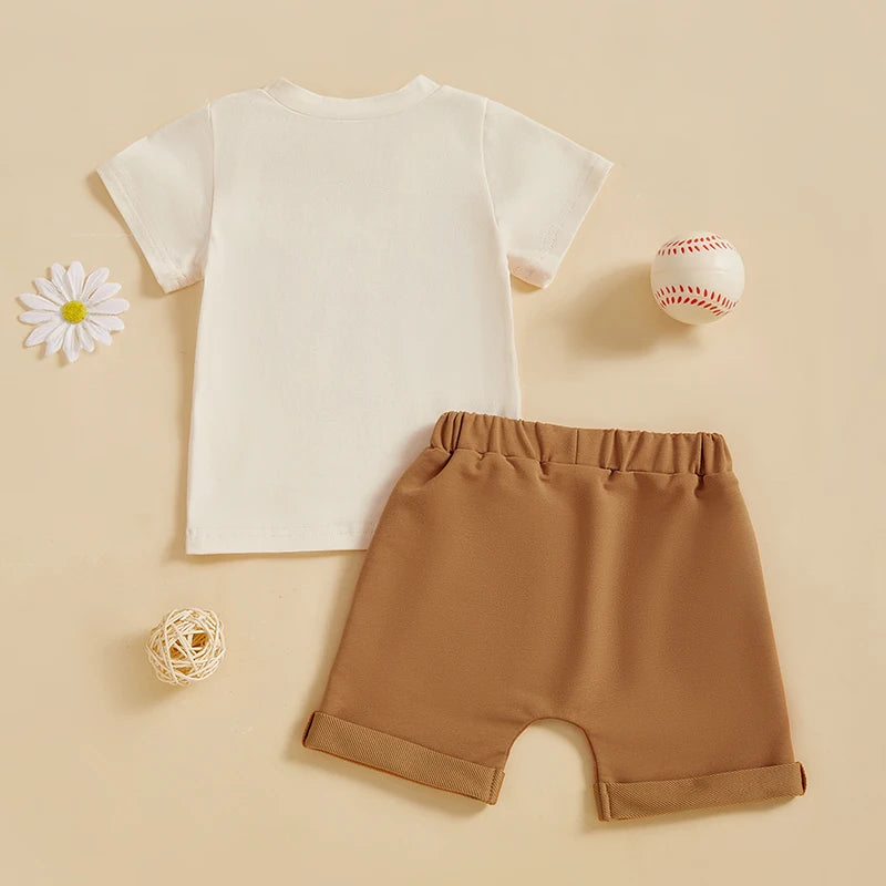 Baby Toddler Boys 2Pcs Mama's Boy Summer Outfit Letter Baseball Print O-Neck Short Sleeve Top with Elastic Waist Shorts Set