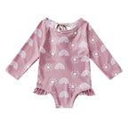 Long Sleeve Printed Ruffle Swimsuit