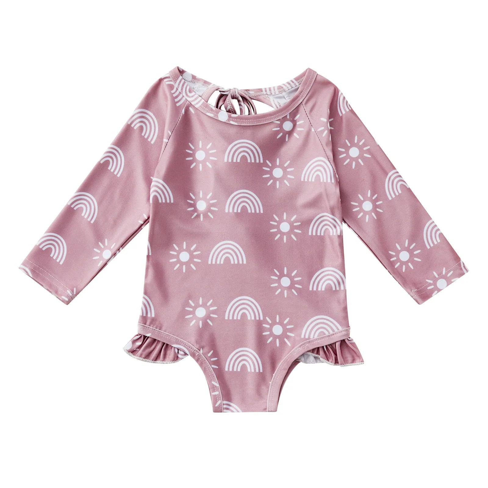 Long Sleeve Printed Ruffle Swimsuit