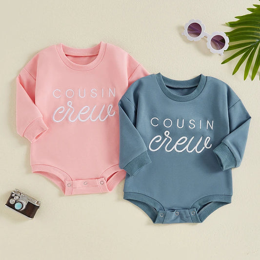 Baby Girl Boy Cousin Crew Romper Letter Embroidery Baby Long Sleeve Jumpsuit Cute Matching Family Clothes