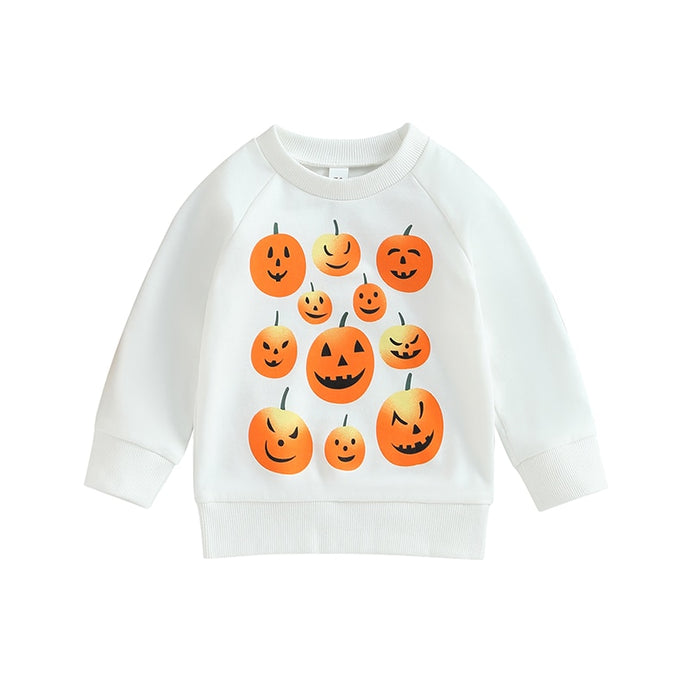 Toddler Baby Boy Girl Halloween Long Sleeve Top Round Neck Pumpkin Print Pullovers