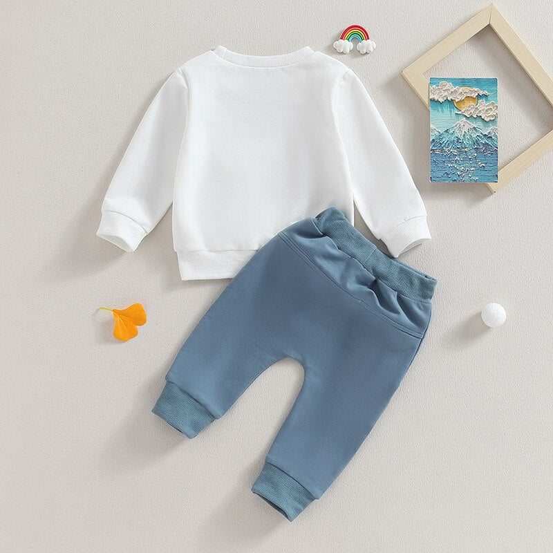 Baby Toddler Boys 2Pcs Long Sleeve Letter Print Lil Big Brother Rainbow Crew Neck Pullover Top +Jogger Pants Clothes Sibling Matching Set