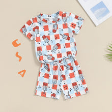 Load image into Gallery viewer, Baby Toddler Boys 2Pcs 4th of July Clothes Set Plaid Checker Popsicle Print Short Sleeve Top with Elastic Waist Shorts Outfit
