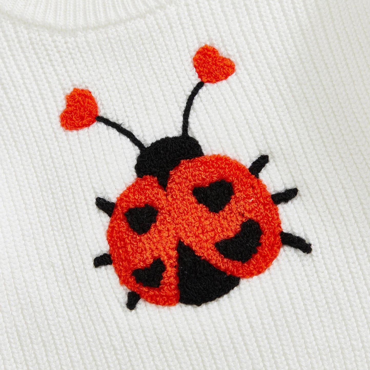 Baby Toddler Girls Autumn Knit Sweater Long Sleeve O Neck Ladybug Embroidery Pullover Knitwear Top