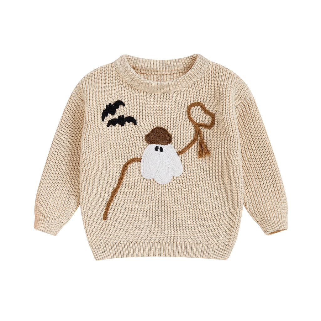 Baby Toddler Kids Boys Girls Halloween Fall Sweater Long Sleeve Round Neck Pumpkin/ Pumpkin Season Truck/Ghost Embroidery Knit Top
