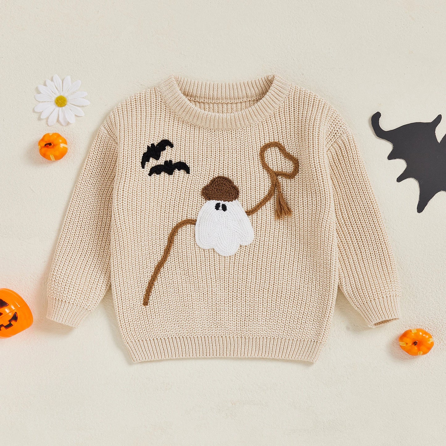 Baby Toddler Kids Boys Girls Halloween Fall Sweater Long Sleeve Round Neck Pumpkin/ Pumpkin Season Truck/Ghost Embroidery Knit Top