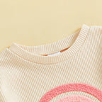 Baby Toddler Girls 2Pcs Fall Set Fashionable Rainbow Embroidery Long Sleeve Pullover Top with Jogger Pants Outfit