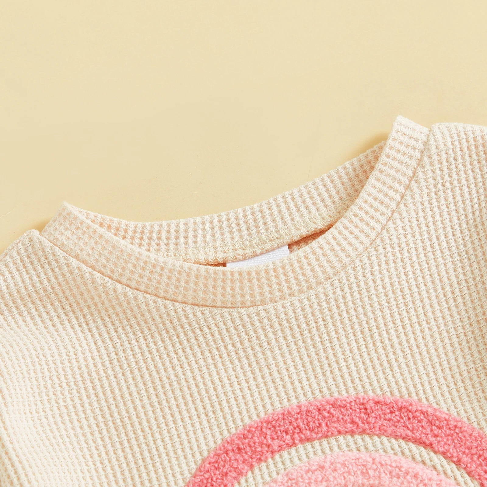 Baby Toddler Girls 2Pcs Fall Set Fashionable Rainbow Embroidery Long Sleeve Pullover Top with Jogger Pants Outfit