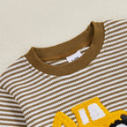 Baby Boy Fall Bubble Romper Casual Digger Tractor Embroidery Striped Long Sleeve Jumpsuit Infant Cute Outfit